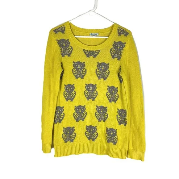 Old Navy 2013 Owl Sweater Animal Print XL Yellow Cotton - Picture 1 of 5